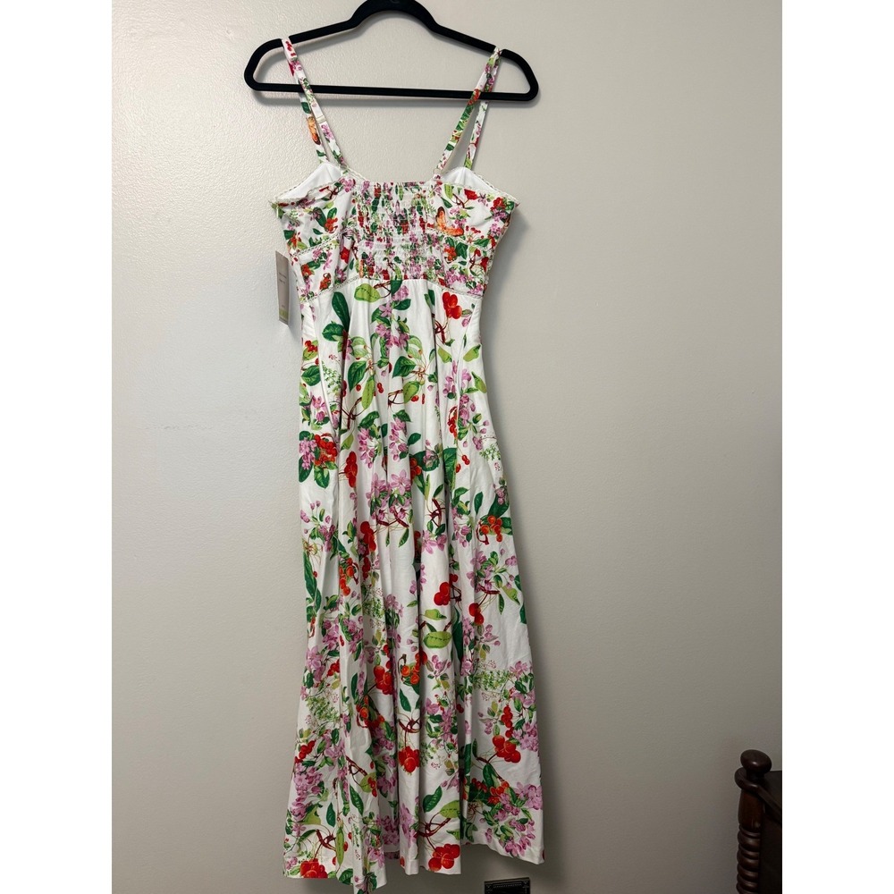 Taylor Women Floral Cherry Print Midi Dress White Red Sweetheart Neck Pockets - Picture 5 of 16